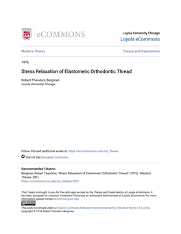 Stress Relaxation of Elastomeric Orthodontic Thread