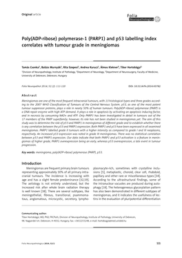 Poly(ADP-Ribose) Polymerase-1 (PARP1) and P53 Labelling Index Correlates with Tumour Grade in Meningiomas