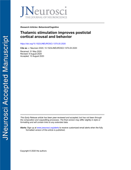 Thalamic Stimulation Improves Postictal Cortical Arousal and Behavior