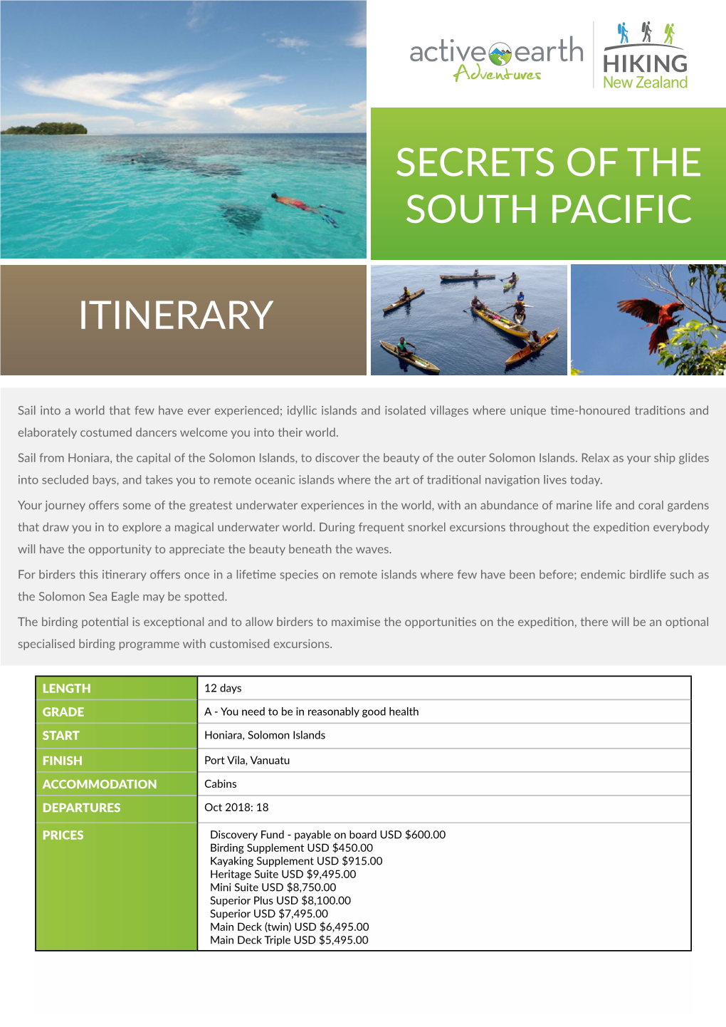 Secrets of the South Pacific Itinerary