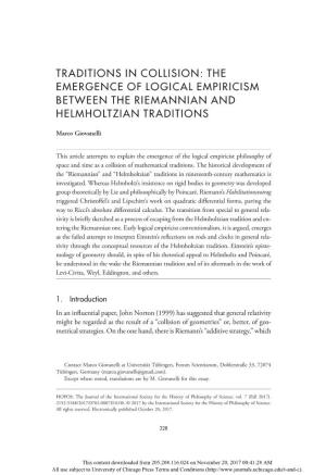 Traditions in Collision: the Emergence of Logical Empiricism Between the Riemannian and Helmholtzian Traditions