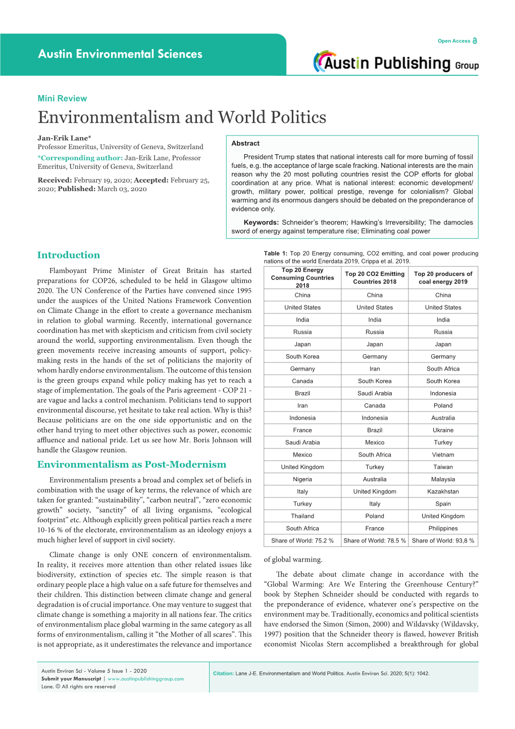 Environmentalism and World Politics