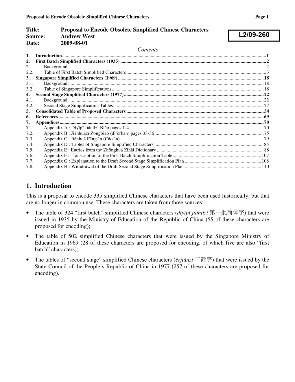 Proposal to Encode Obsolete Simplified Chinese Characters Page 1