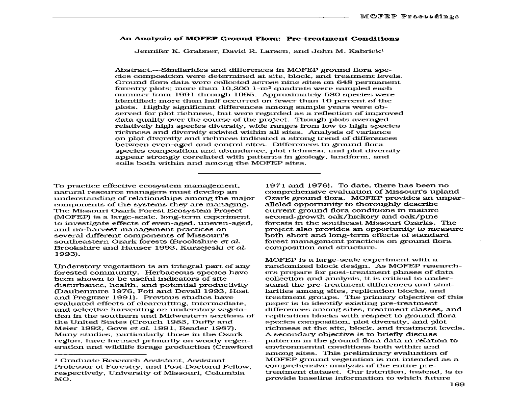 An Analysis of MOFEP Ground Flora