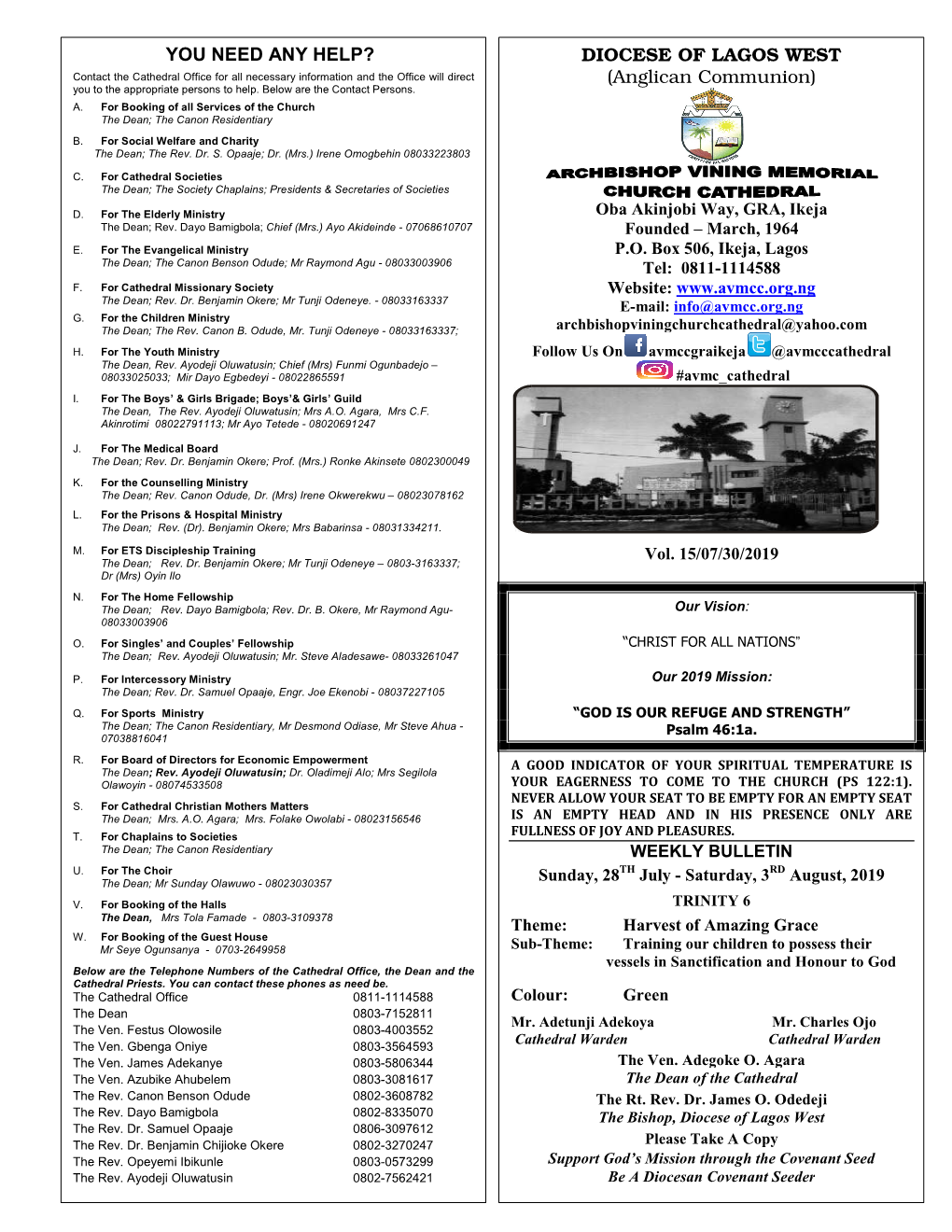 Avmcc Bulletin for 28Th July, 2019