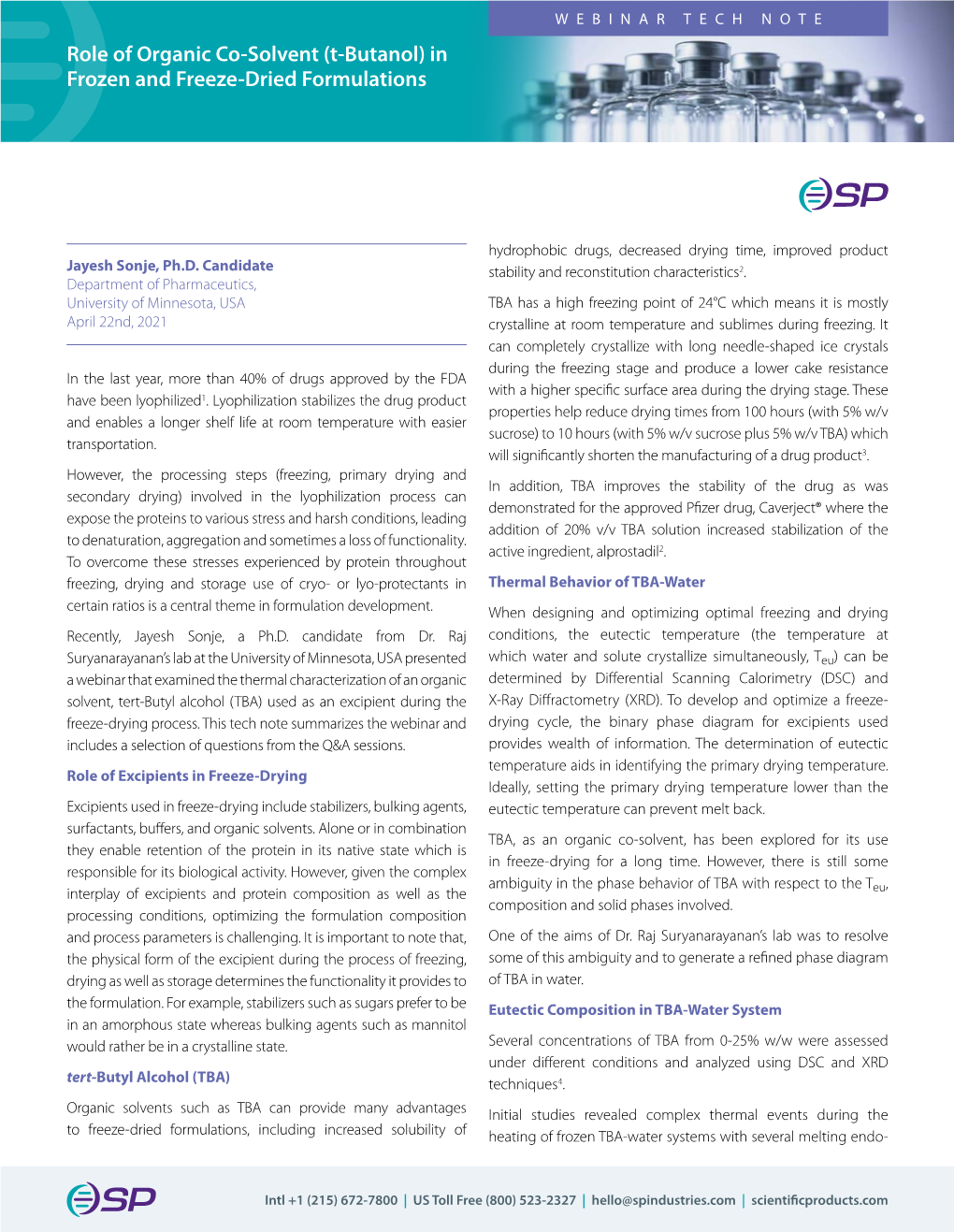 (T-Butanol) in Frozen and Freeze-Dried Formulations