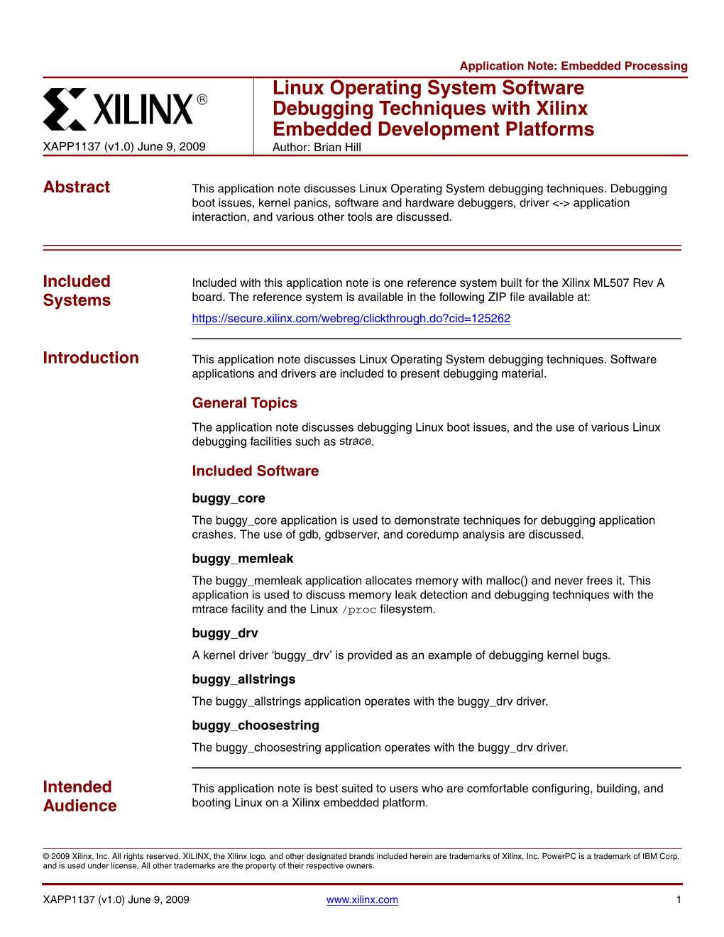 Xilinx XAPP1137 Linux Operating System Software Debugging