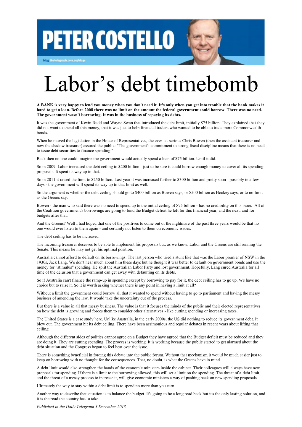 Labor's Debt Timebomb