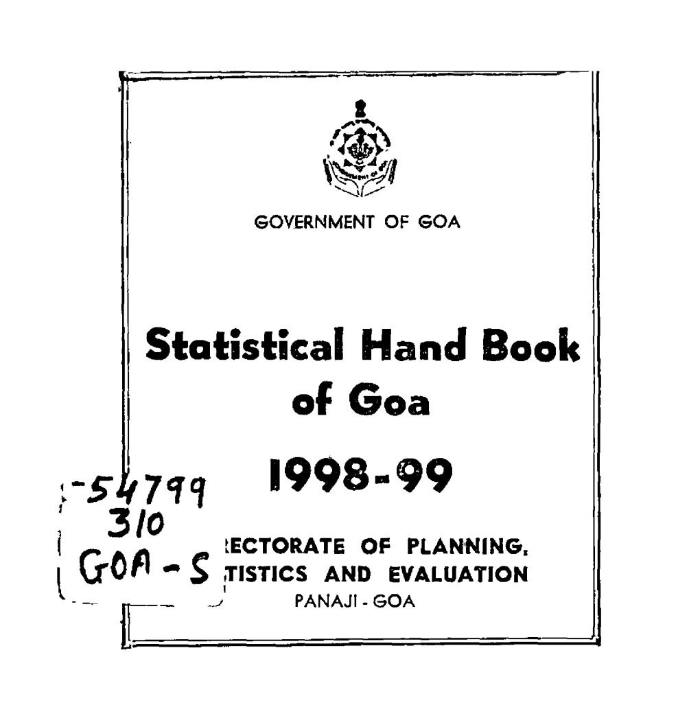 Staisstscal Hand Book of G O a 1998-99 ; 3/0 ’ R #» Iectorate of PLANNING