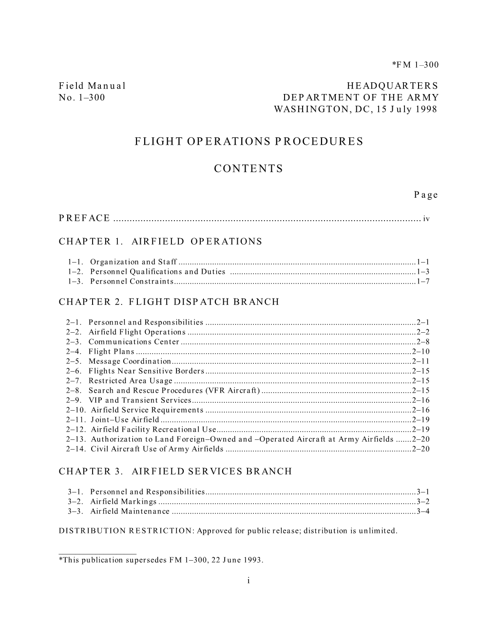 Flight Operations Procedures Contents