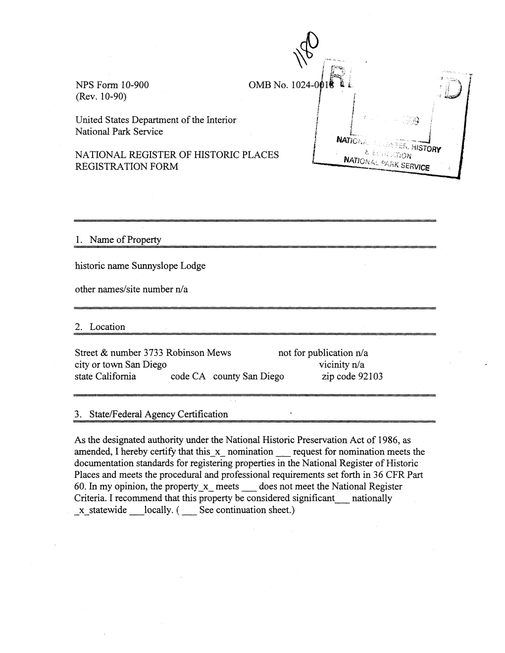 NPS Form 10-900 OMB No. 1024-0*1$ 6 I (Rev