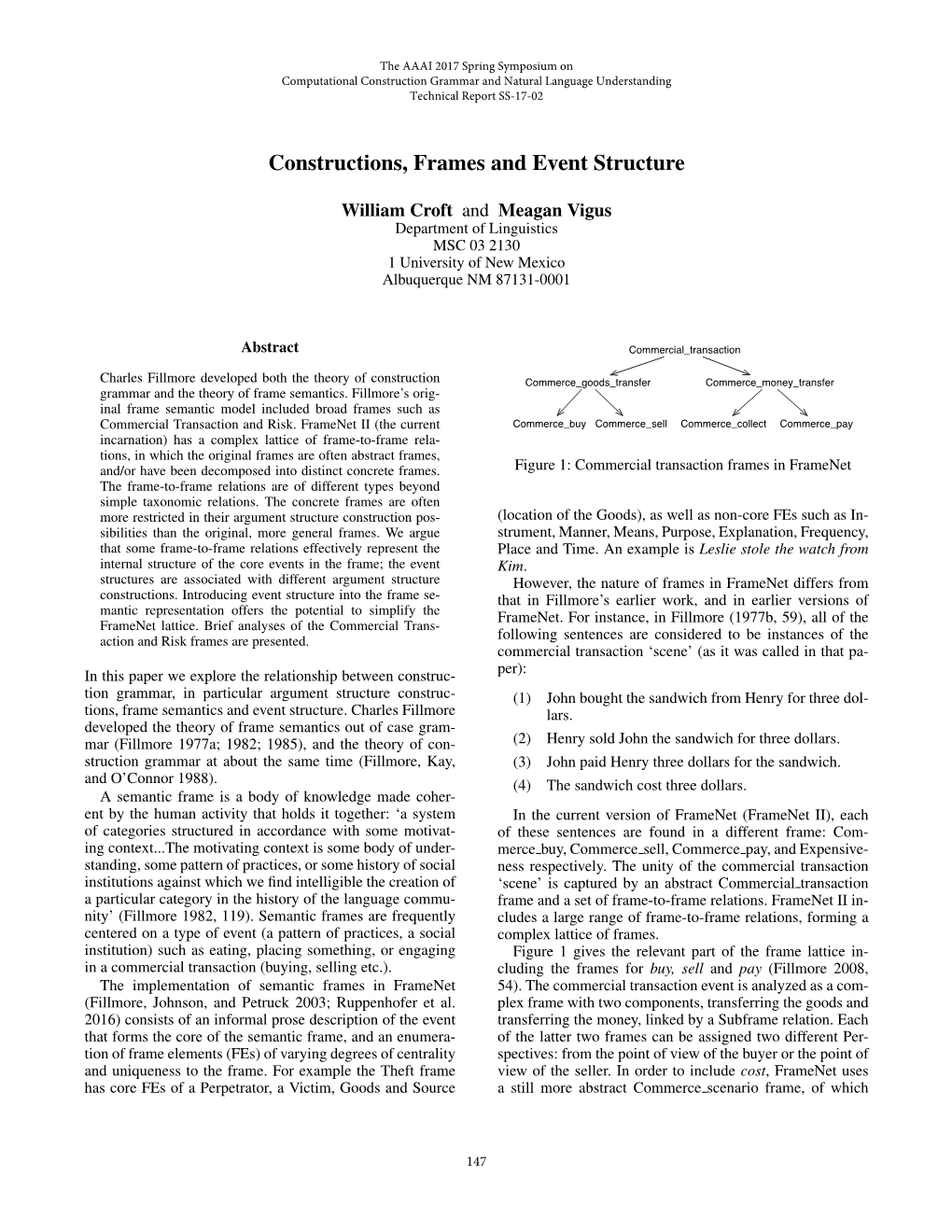 Constructions, Frames and Event Structure