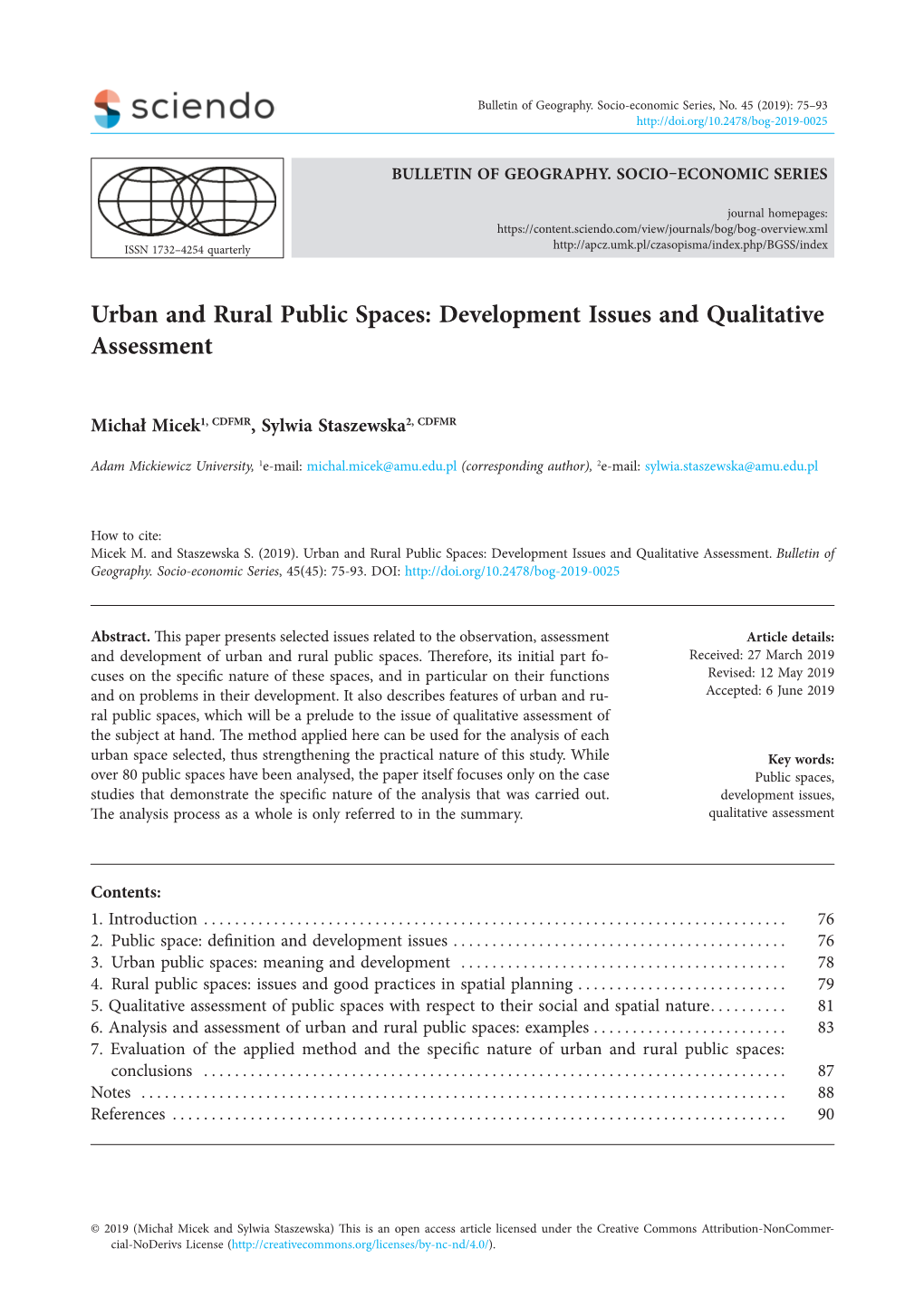 Urban and Rural Public Spaces: Development Issues and Qualitative Assessment