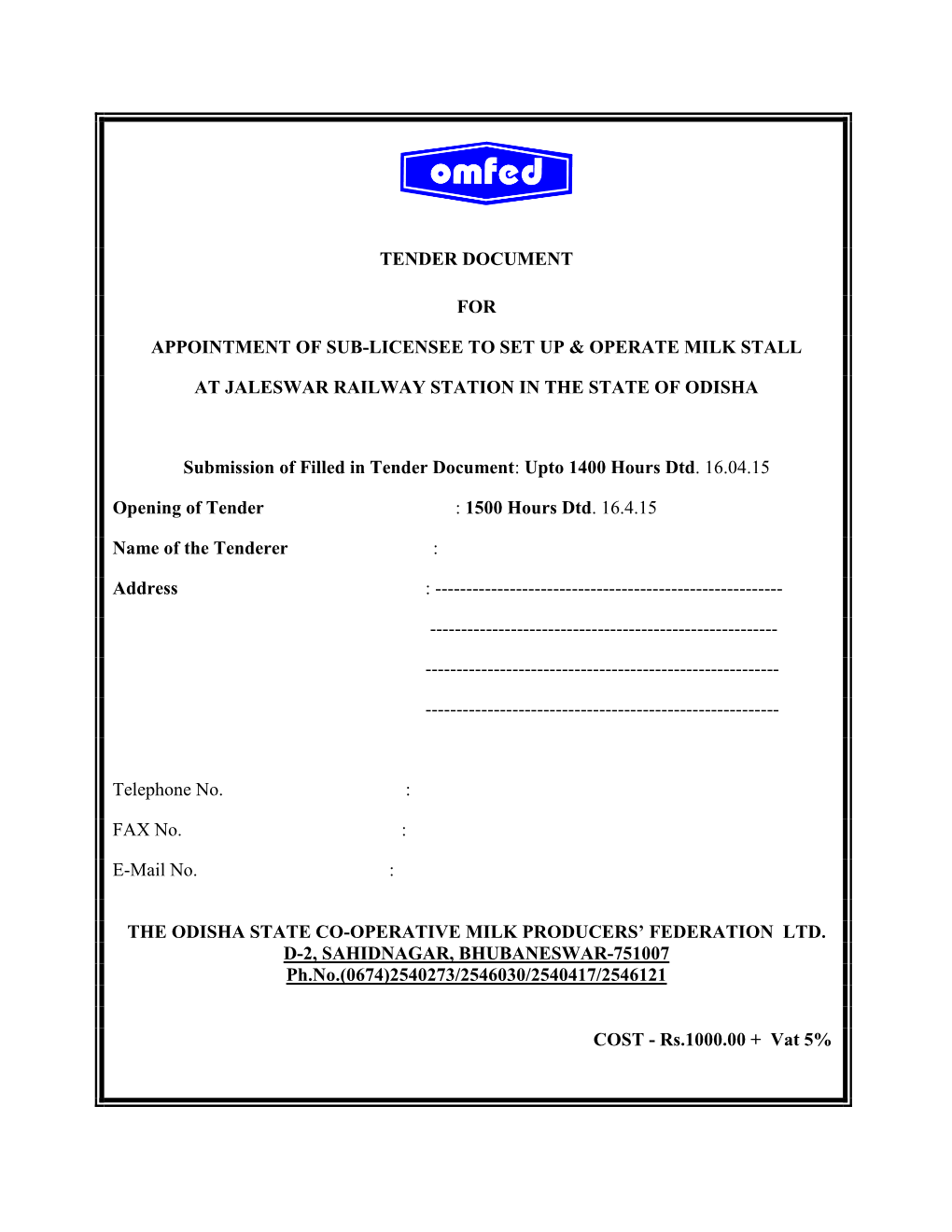 Tender Document for Appointment of Sub
