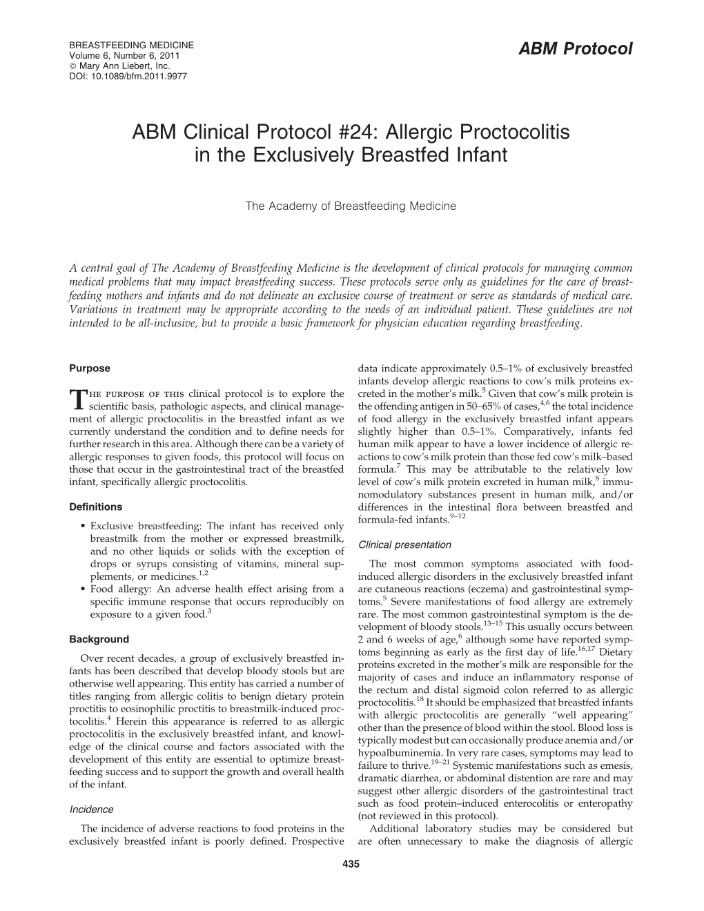 Allergic Proctocolitis in the Exclusively Breastfed Infant