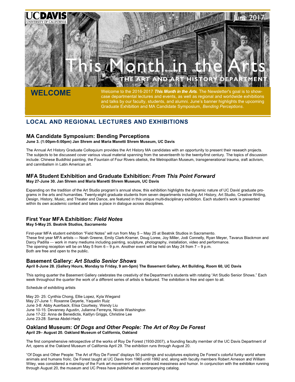 This Month in the Arts the ART and ART HISTORY DEPARTMENT