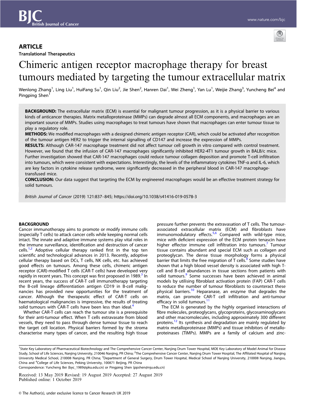 Chimeric Antigen Receptor Macrophage Therapy for Breast Tumours Mediated by Targeting the Tumour Extracellular Matrix