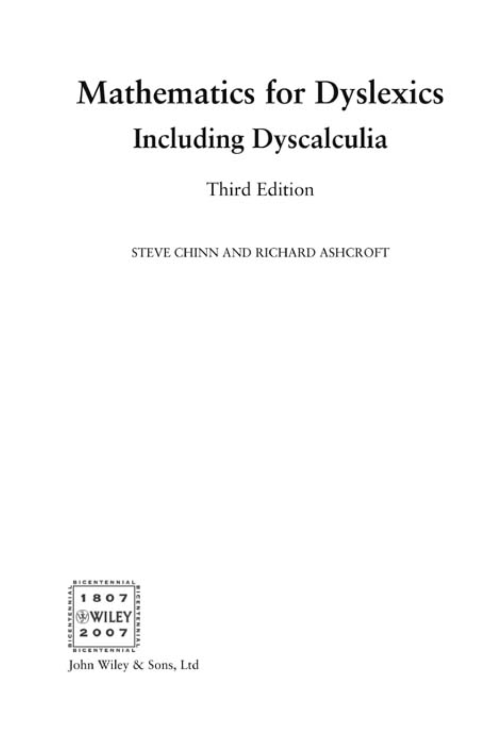 Mathematics for Dyslexics Including Dyscalculia