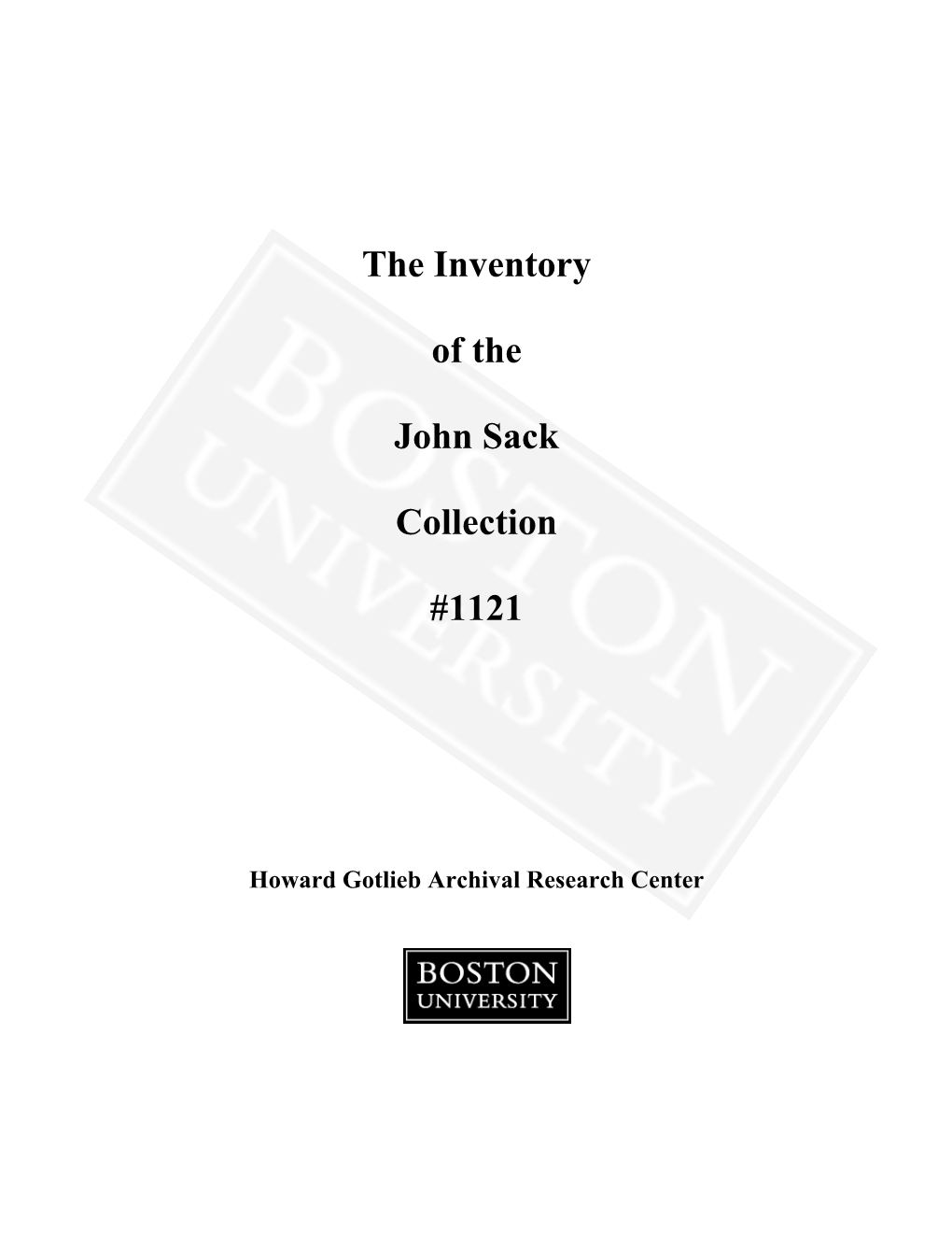 The Inventory of the John Sack Collection #1121