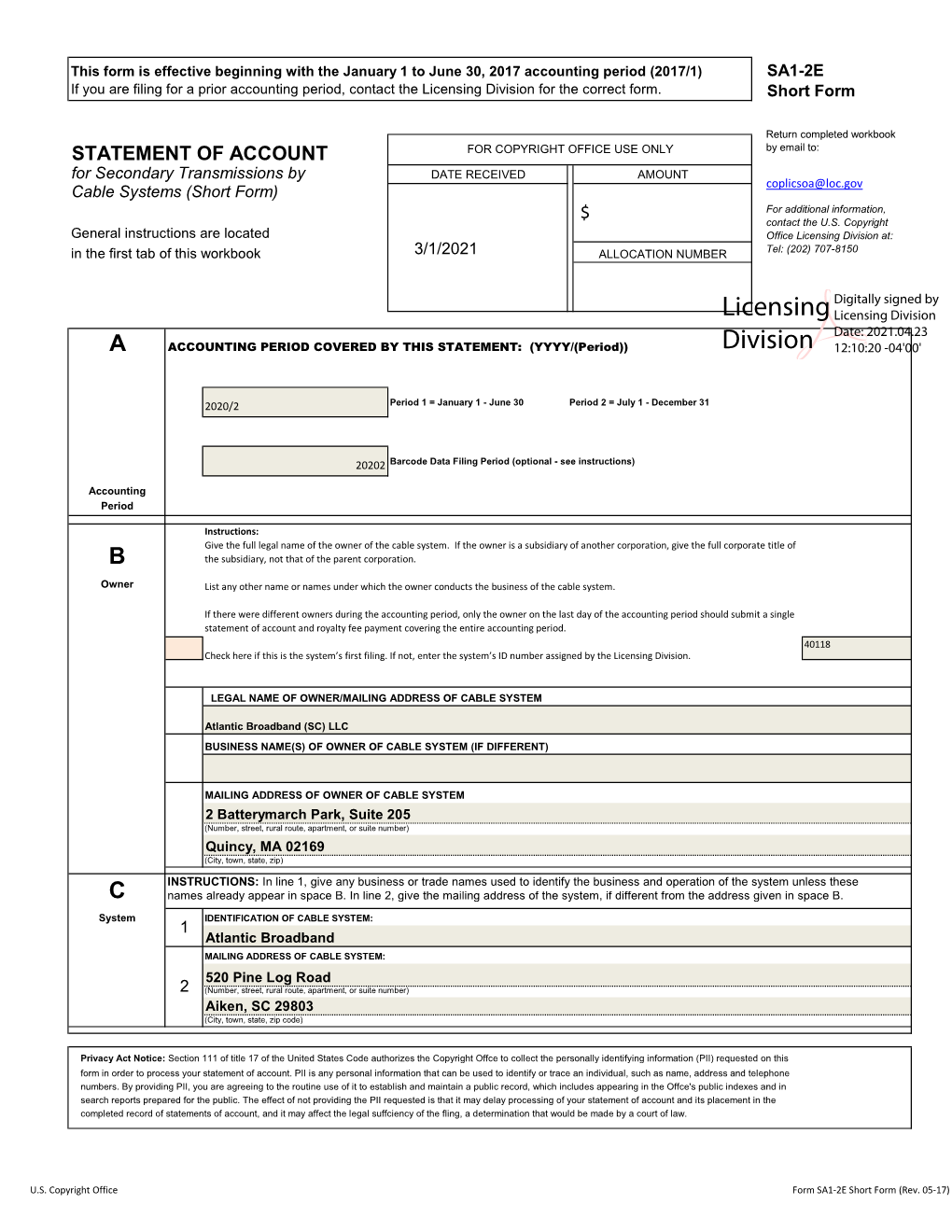 Licensing Division for the Correct Form