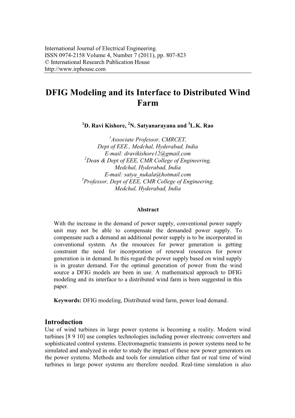 DFIG Modeling and Its Interface to Distributed Wind Farm