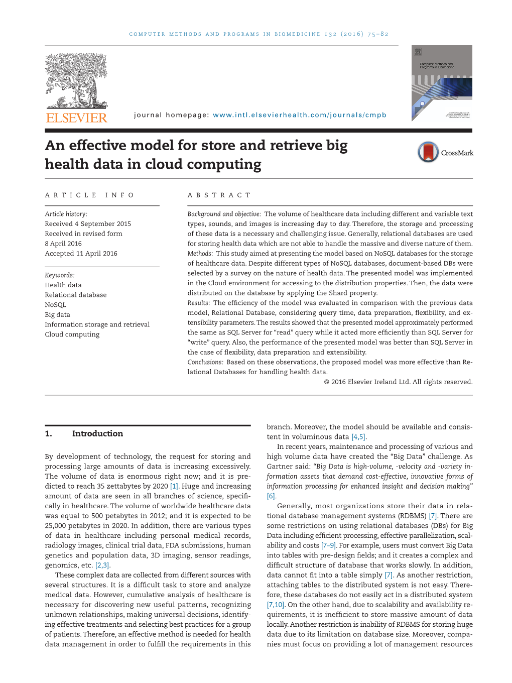 An Effective Model for Store and Retrieve Big Health Data in Cloud Computing