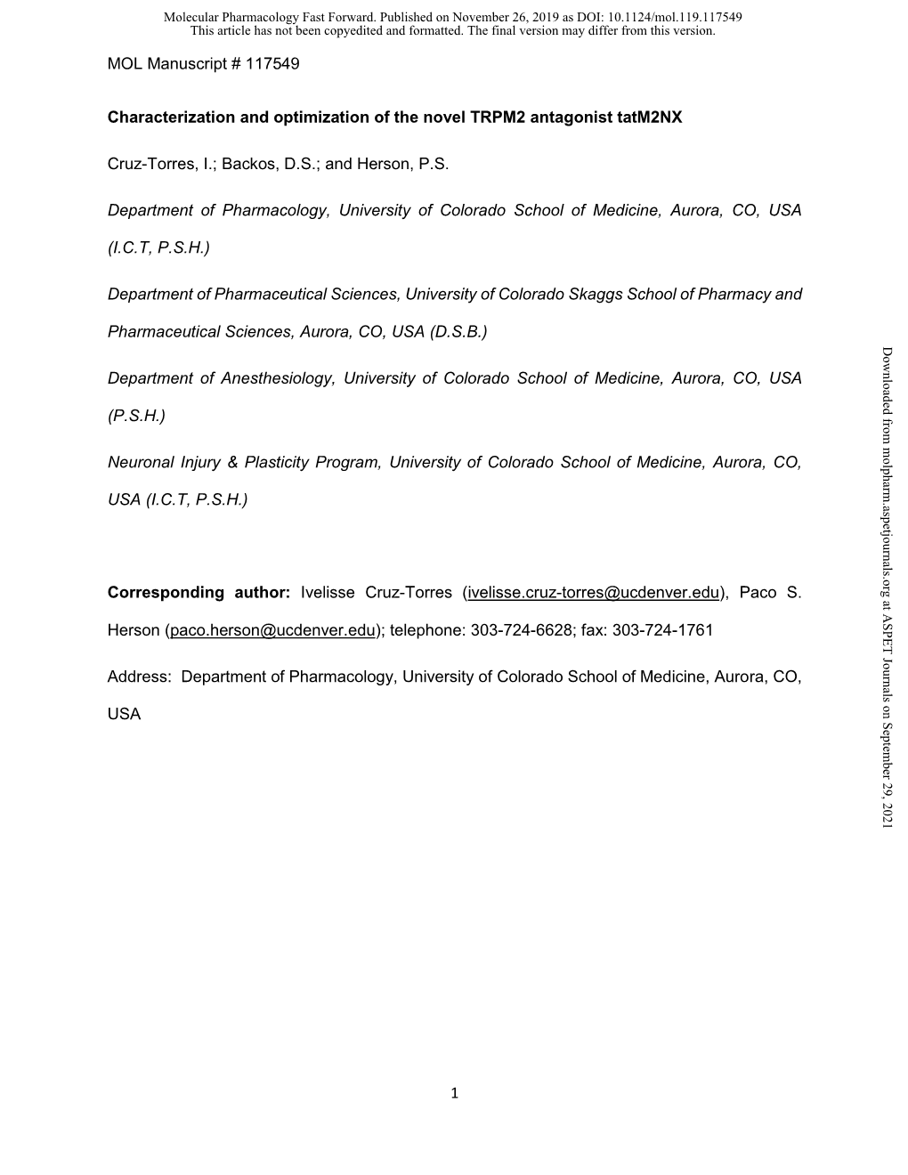 Characterization and Optimization of the Novel TRPM2 Antagonist Tatm2nx