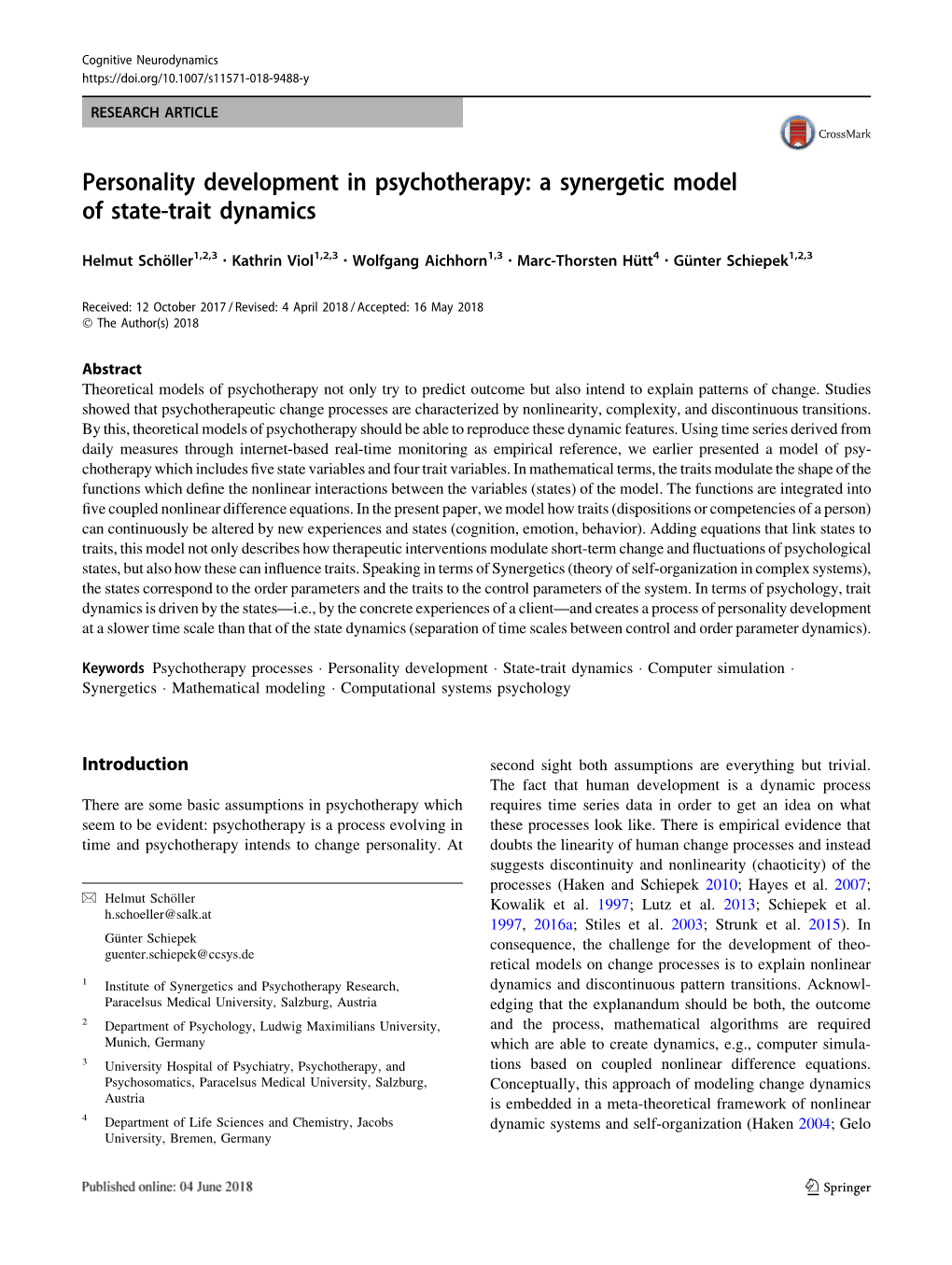 A Synergetic Model of State-Trait Dynamics