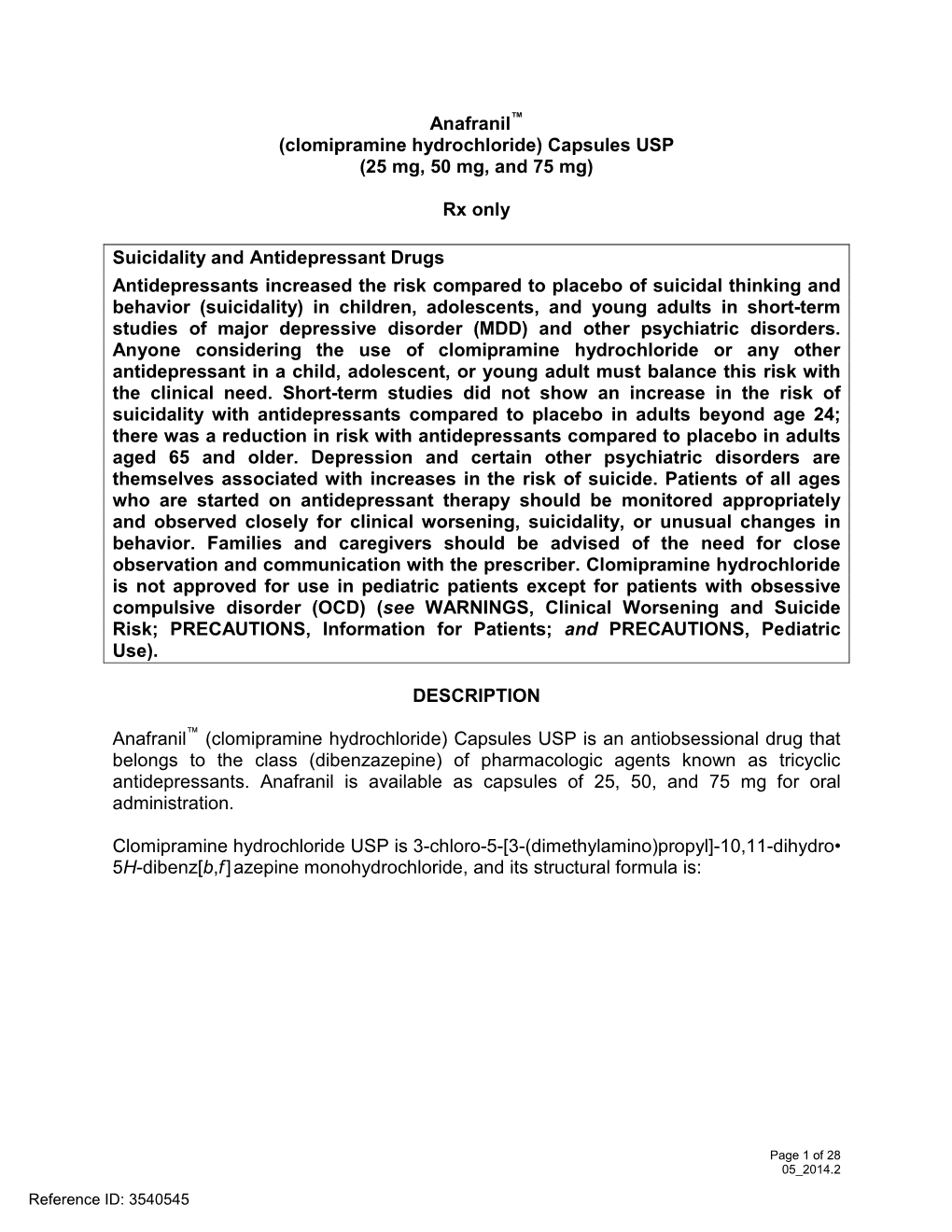 Anafranil (Clomipramine Hydrochloride)