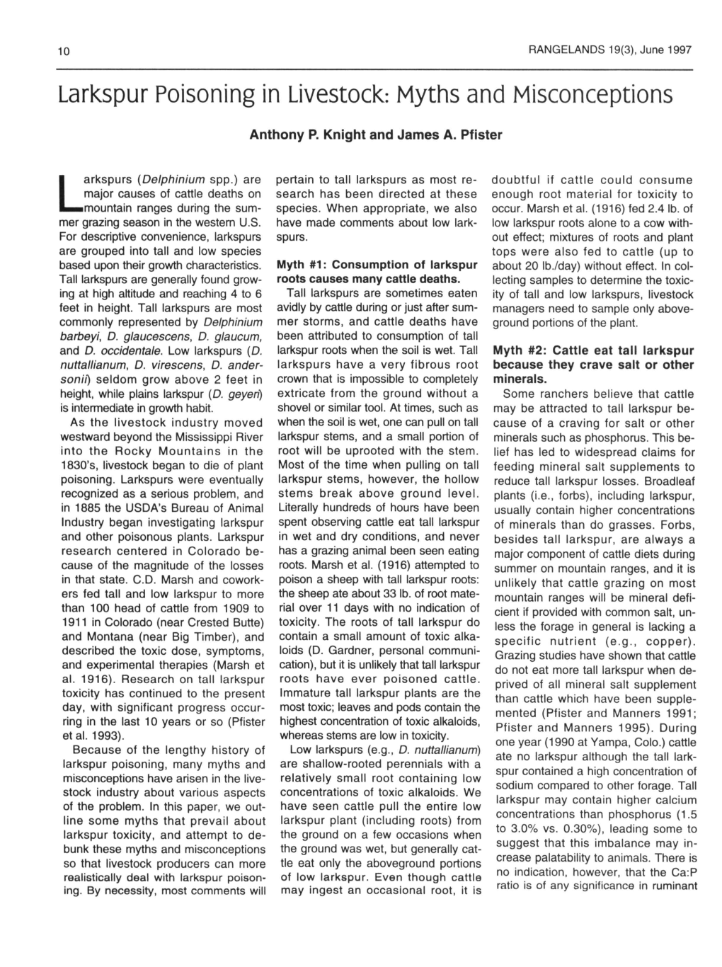 Larkspur Poisoning in Livestock: Myths and Misconceptions