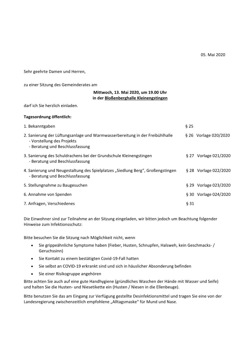 Nr. 06 Öffentliche Sitzung Am 13.05.2020