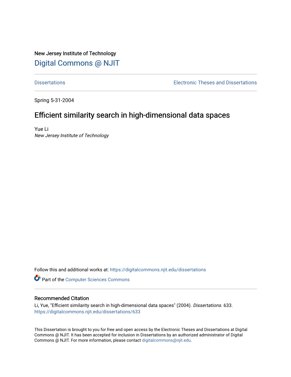 Efficient Similarity Search in High-Dimensional Data Spaces