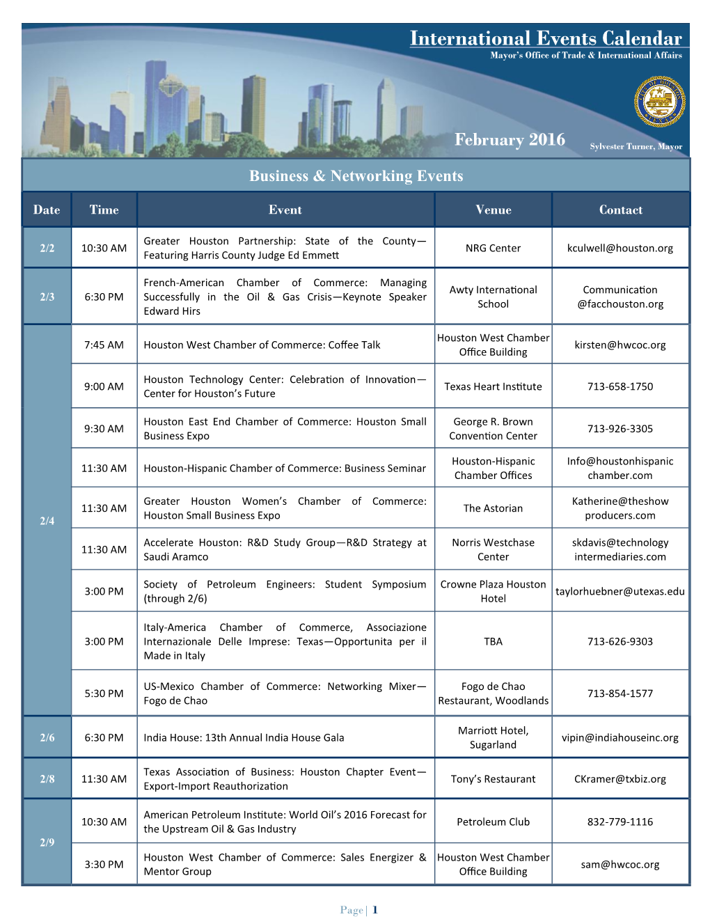 International Events Calendar Mayor’S Office of Trade & International Affairs October 2014