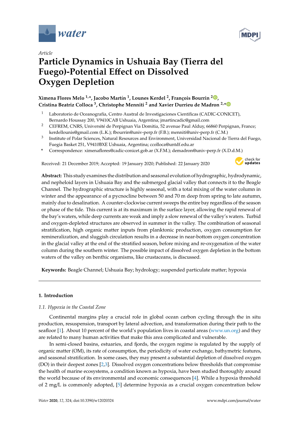 Particle Dynamics in Ushuaia Bay (Tierra Del Fuego)-Potential Eﬀect on Dissolved Oxygen Depletion