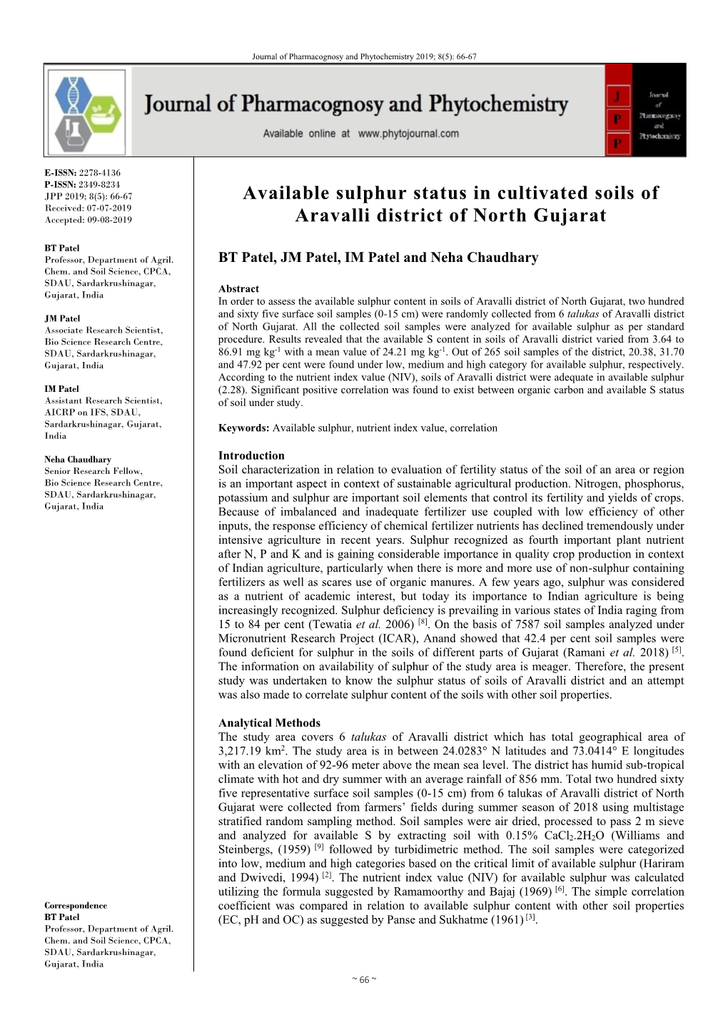 Available Sulphur Status in Cultivated Soils of Aravalli District of North