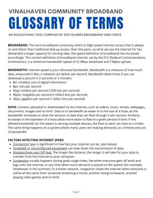 Vinalhaven Community Broadband Glossary of Terms an Educational Tool Compiled by Fox Islands Broadband Task Force