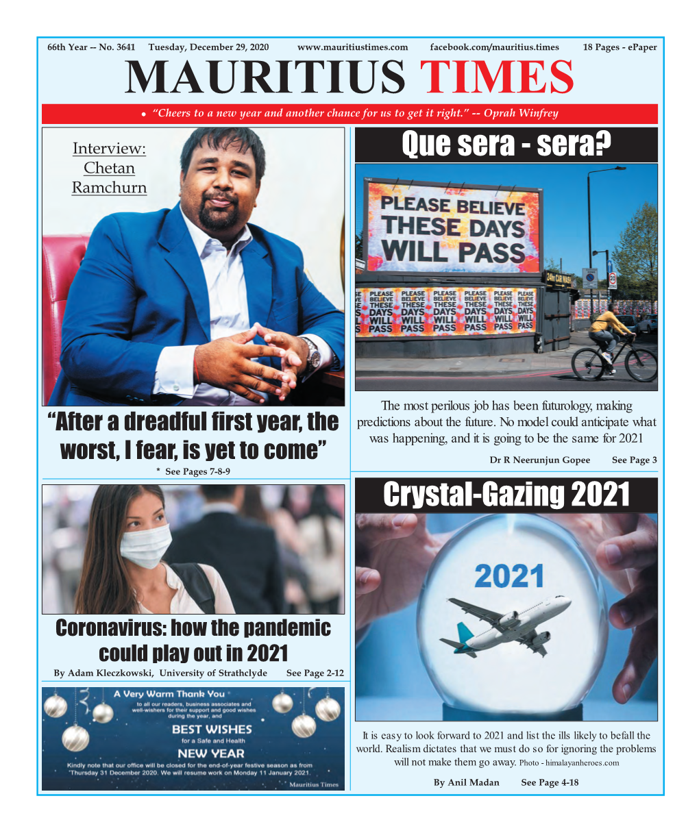 Mauritius Times Epaper Tuesday 29 December 2020