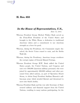 H. Res. 653 in the House of Representatives, U.S