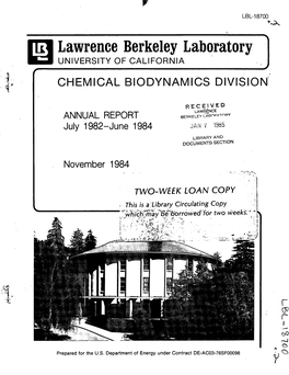 Itti Lawrence Berkeley Laboratory Ii:! UNIVERSITY of CALIFORNIA CHEMICAL BIODYNAMICS DIVISION'