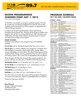 1307 WUWM Program Schedule Update