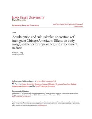 Acculturation and Cultural Value Orientations of Immigrant