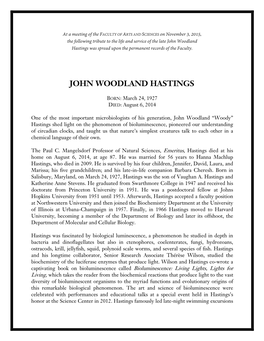 John Woodland Hastings Was Spread Upon the Permanent Records of the Faculty