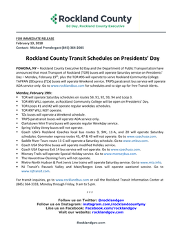Rockland County Transit Schedules on Presidents'