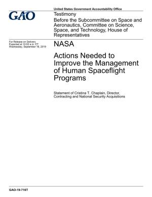 NASA: Actions Needed to Improve the Management of Human Spaceflight