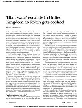 'Blair Wars' Escalate in United Kingdom As Robin Gets Cooked