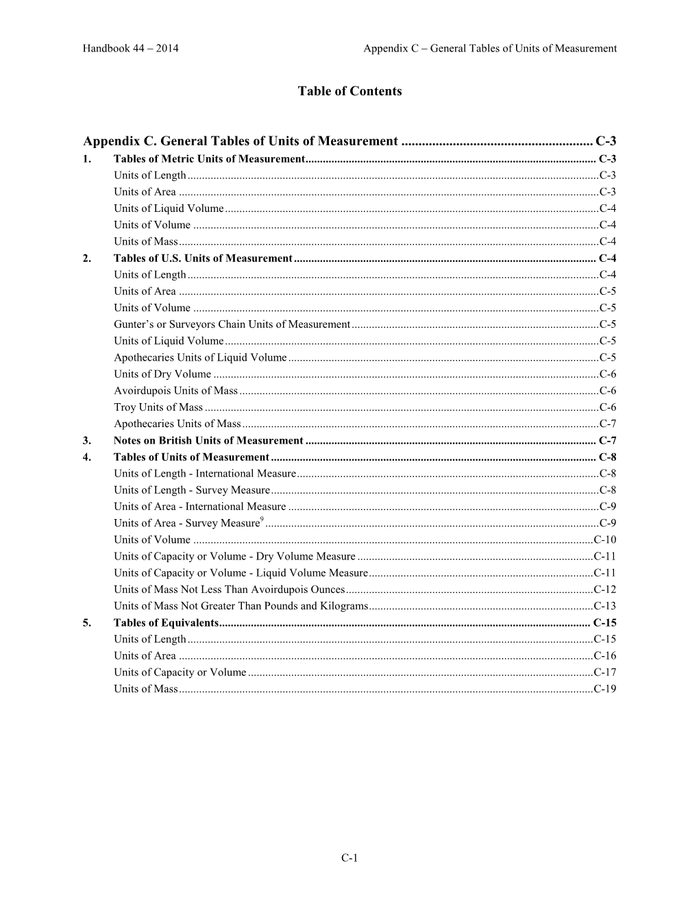 Appendix C – General Tables of Units of Measurement