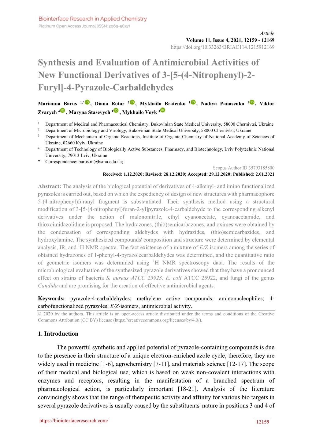 [5-(4-Nitrophenyl)-2- Furyl]-4-Pyrazole-Carbaldehydes