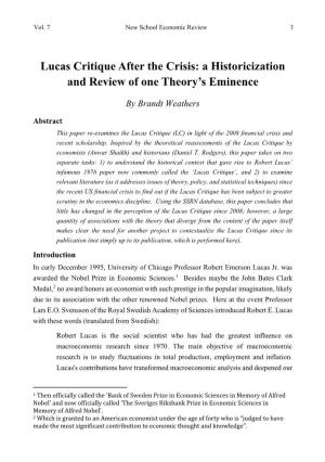 Lucas Critique After the Crisis: a Historicization and Review of One Theory’S Eminence