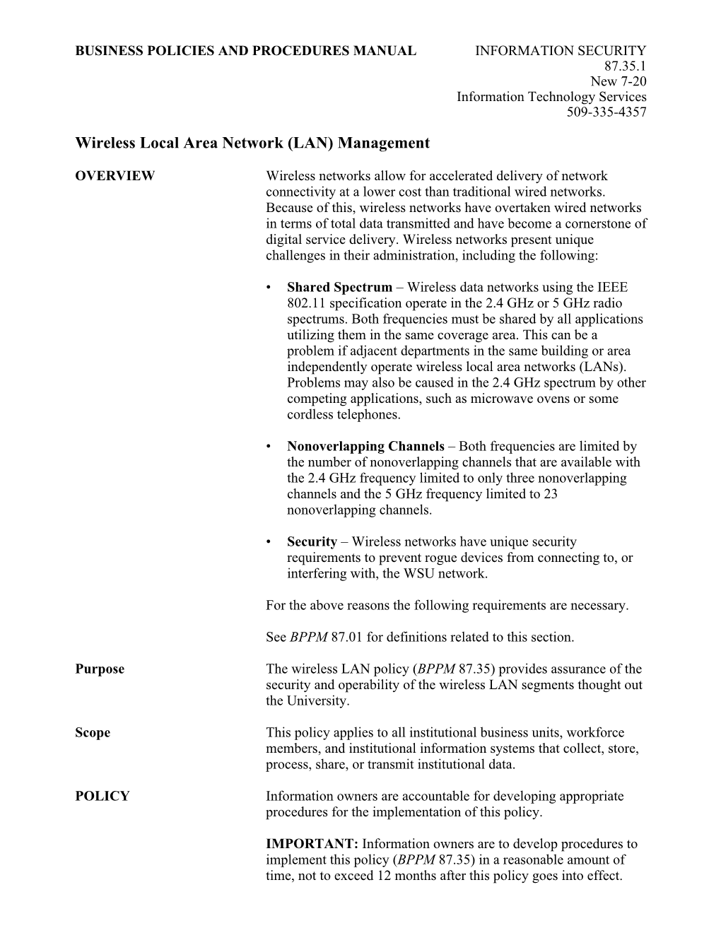 87.35 Wireless Local Area Network (LAN)