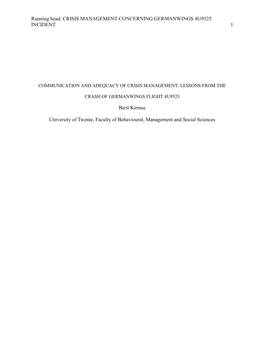 Communication and Adequacy of Crisis Management: Lessons from The